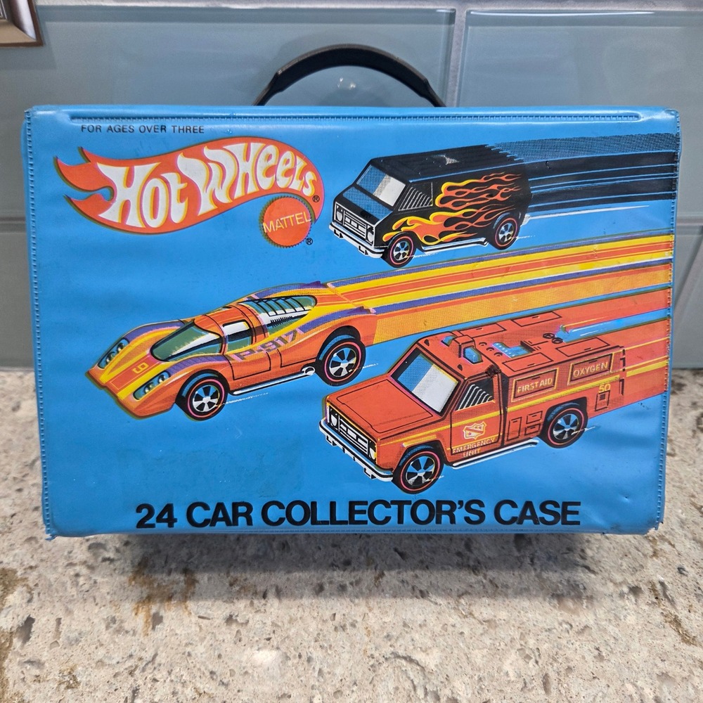 Vintage 1975 Hot Wheels 24 Car Collector Case Blue Vinyl Mattel‎ No 5227